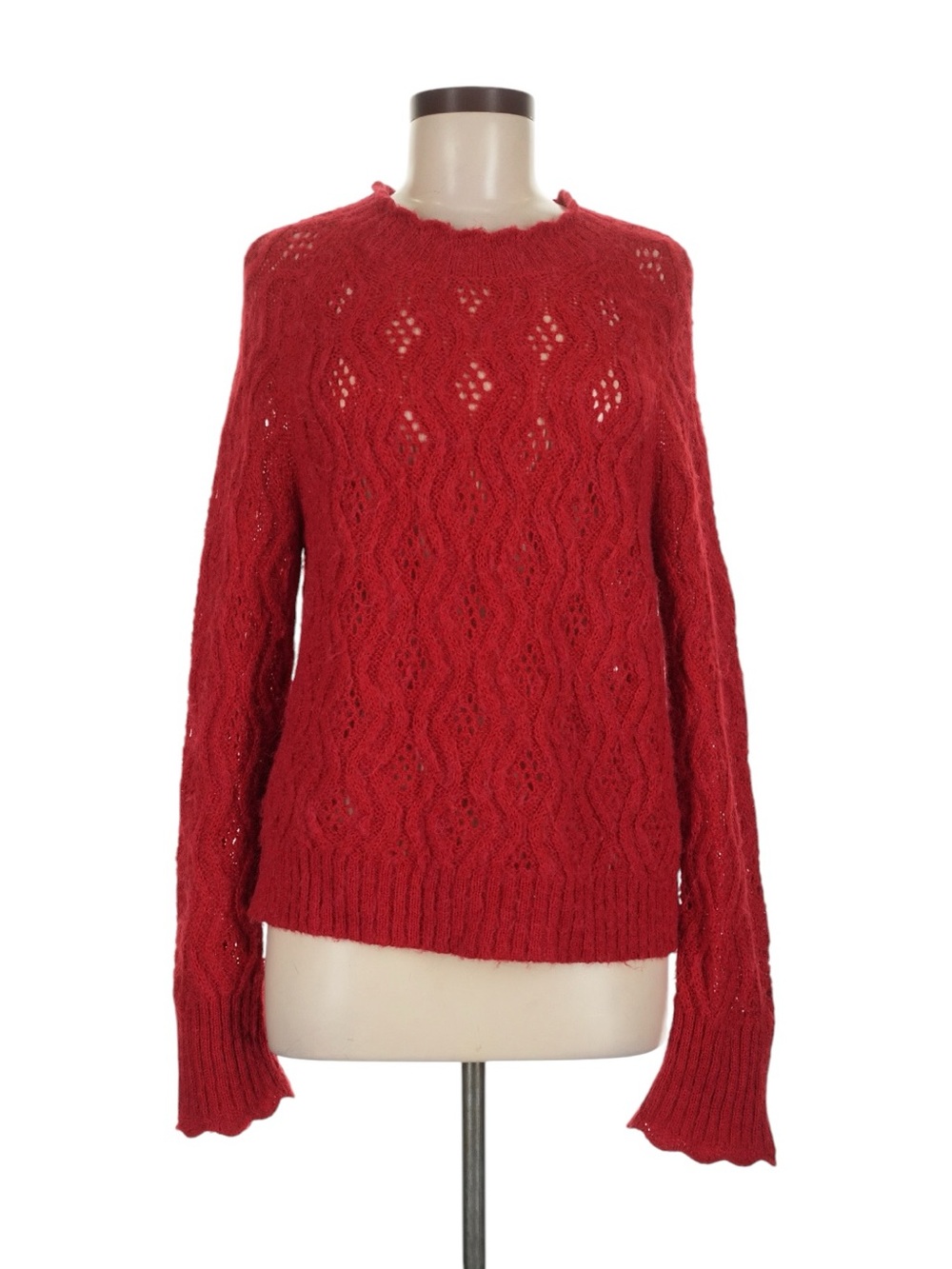 J. Crew Pointelle Scallop Trim Sweater M Red Alpaca Wool Christmas Valentine's